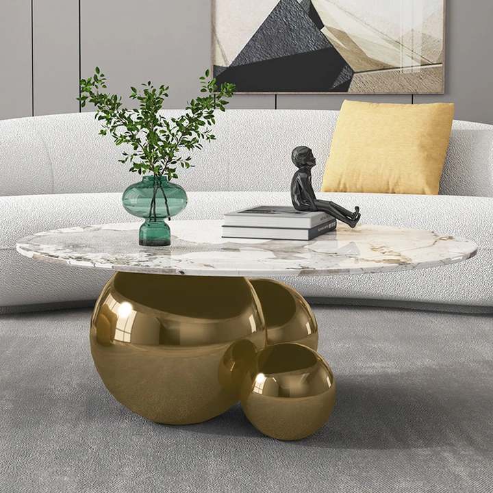 Modern Living Room Furniture Round Marble Top Stainless Steel Coffee Table for home hotel Luxury Center Table