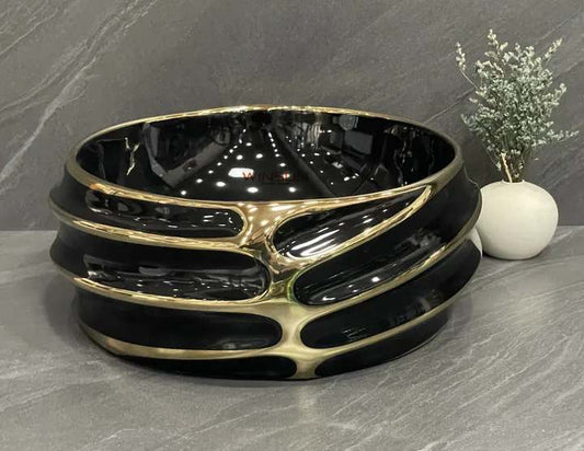 Porcelain Sink Black and Gold Modern Design Sanitary Ware Art Basin Gold Black Color Custom Hand Wash Basin