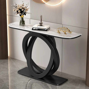 Light Luxury Rock Slab Entrance Counter Italian Style Semi-circular Entrance Cabinet Modern Minimalist Rock Slab Entrance Table