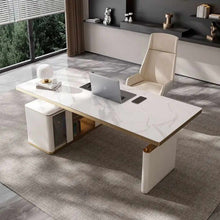 Cargar imagen en el visor de la galería, Modern Small Luxury Marble Boss Office Desk With Chairs Accessories Furniture Set L Shape Office Desks
