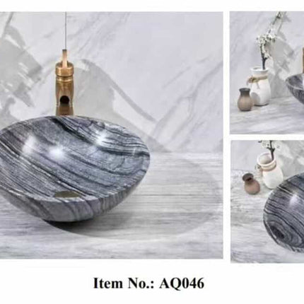 Polished Black Marble Bathroom Sink – Round Natural Stone Vanity Hand Basin