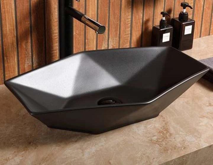 Matte Diamond Sink Basin Tabletop Retro Porcelain Sanitary Ware Counter Top Black Color Bathroom Wash Hand