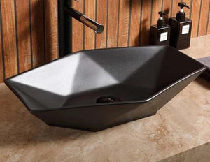 Glossy Retro Porcelain Sanitary Ware Counter Top Black Color Bathroom Wash Hand
