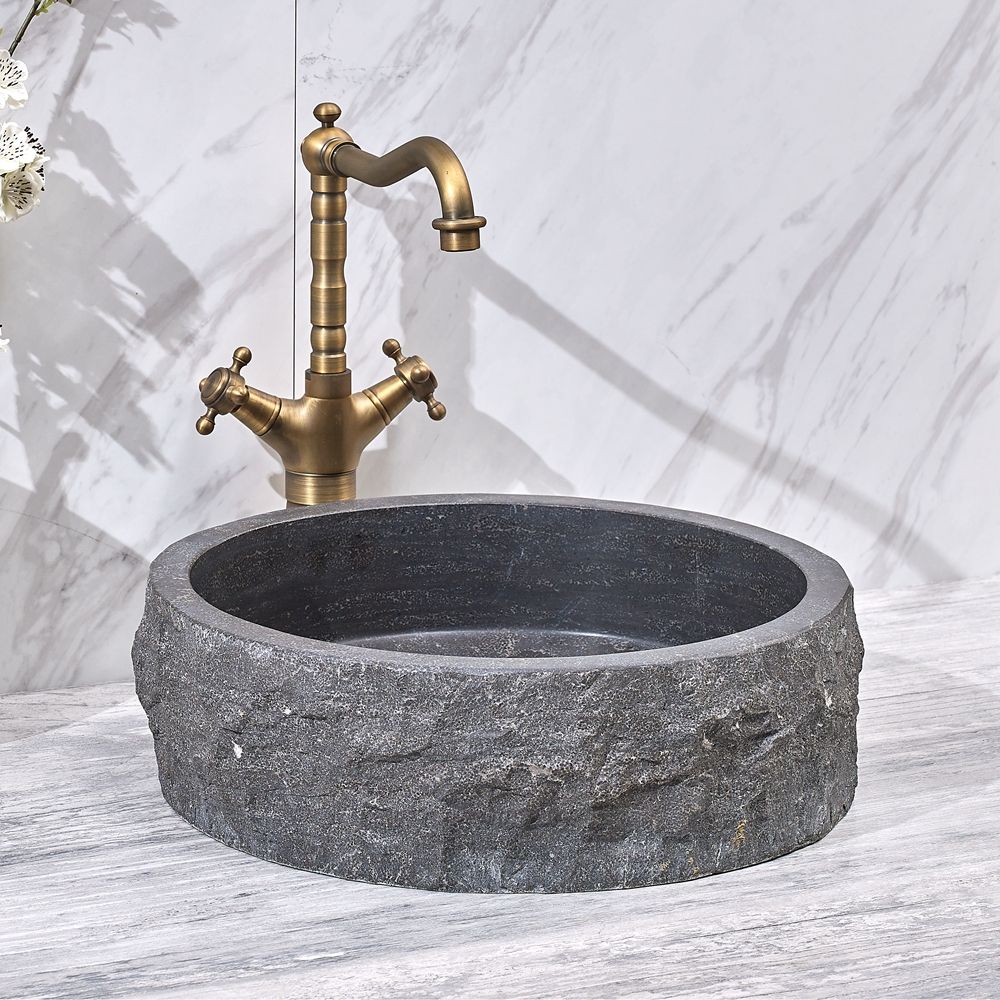Modern Italian Grey Marble Kitchen Sink – Cylindrical Single Bowl Apron Front Natural Stone Wash Basin