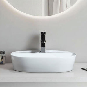 Modern White Ceramic Oval Washbasin Small Size Counter Top Sanitary Wares for Villa Apartment Single Hole Faucet
