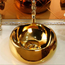 Load image into Gallery viewer, Luxury Round Bathroom Sink Table Top Bright Gold Wash Basin
