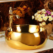 Load image into Gallery viewer, Luxury Round Bathroom Sink Table Top Bright Gold Wash Basin
