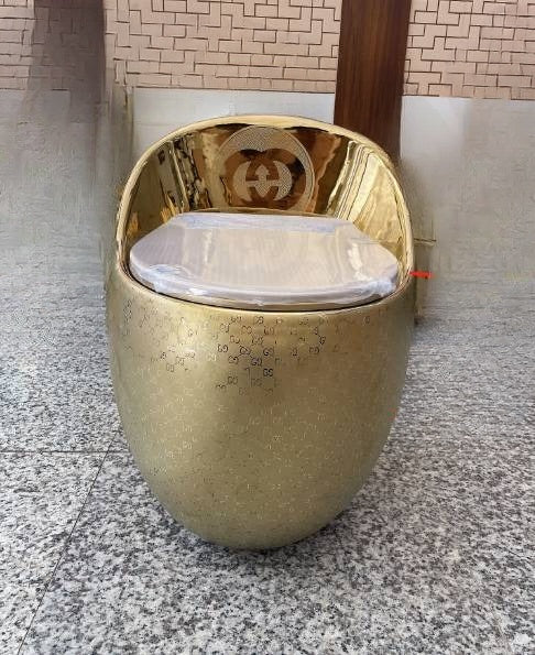 Gold Egg Toilet Bowl Gucci Inspired Luxury Modern Style Electroplated