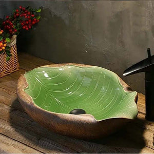 Artistic Lotus Leaf Ceramic Vessel Sink Bathroom Decorative