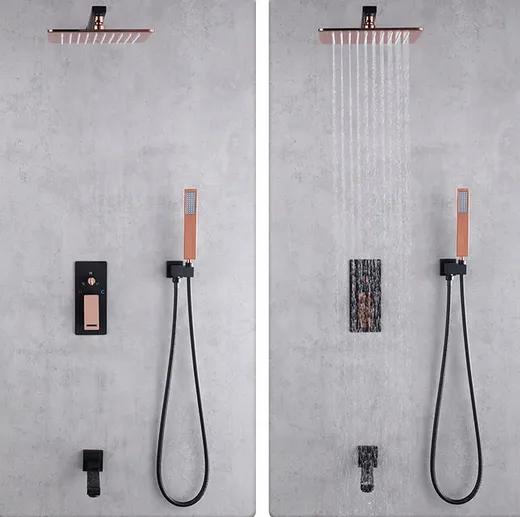 Black Rose Gold Bathroom Shower System Rainfall Shower Combo Set Bathroom Shower Faucets