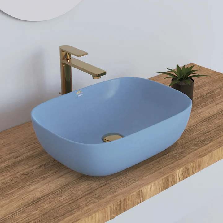 Wash Hand Basin Light Blue Bathroom Sink Porcelain Counter Top Wash Basin