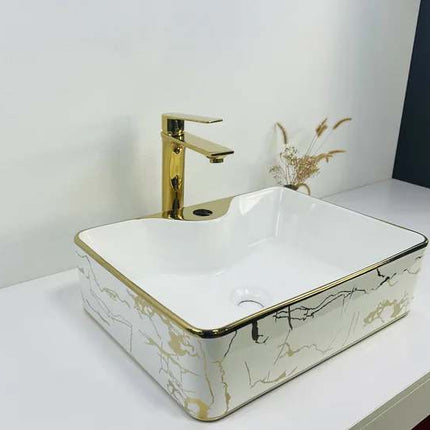 Luxury Marble Style Basin White and Gold