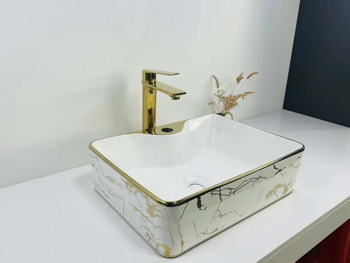 Luxury Marble Style Basin White and Gold