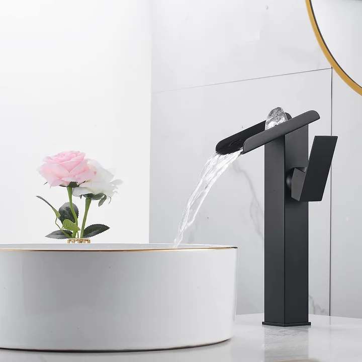 Black Minimalist Style Bathroom Faucet Hot Cold Water Sink Mixer Tap 304 Stainless Steel