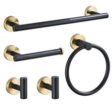 Charger l&#39;image dans la galerie, Gold &amp; Black 4 Pieces towel rack Bathroom Hardware Set Wall Mounted
