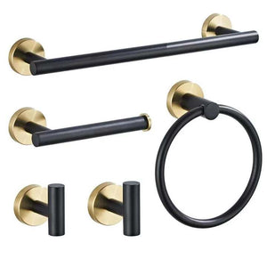 Gold & Black 4 Pieces towel rack Bathroom Hardware Set Wall Mounted