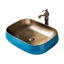 Cargar imagen en el visor de la galería, Blue and Gold Ceramic Countertop Bathroom Art Hand Wash
