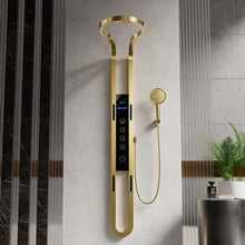 Load image into Gallery viewer, Brushed Gold Rainfall Overhead Shower LED Thermostatic Shower Set Massage Jet Shower Panel
