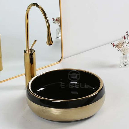 Basin Glossy Bathroom Gold and Black