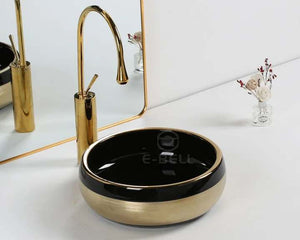 Ceramic Basin Glossy Bathroom  Gold and Black