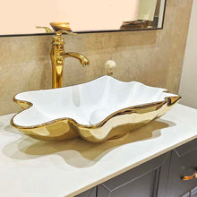 Загрузить изображение в средство просмотра галереи, White Gold Washbasin Art Bathroom Sink Ceramic
