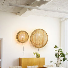 Load image into Gallery viewer, Round Rattan Wall Lamp – Handcrafted Lampshade for Home Décor &amp; Ambient Lighting
