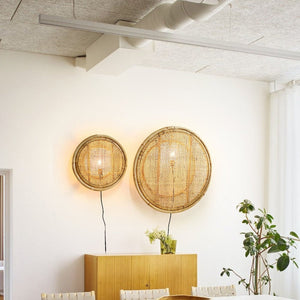 Round Rattan Wall Lamp – Handcrafted Lampshade for Home Décor & Ambient Lighting