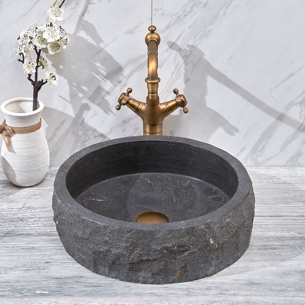 Modern Italian Grey Marble Kitchen Sink – Cylindrical Single Bowl Apron Front Natural Stone Wash Basin