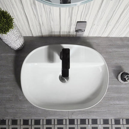 Modern White Ceramic Oval Washbasin Small Size Counter Top Sanitary Wares for Villa Apartment Single Hole Faucet