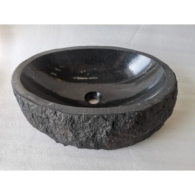 Black Natural River Stone Bathroom Sink – Handcrafted Stone Wash Basin for Rustic & Modern Interiors