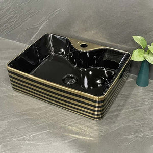 Luxury Black Gold Striped Above Counter Wash Basin Bathroom Sink