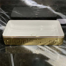 Lade das Bild in den Galerie-Viewer, Luxury Modern Style White and Gold Rectangular Basin
