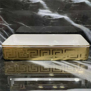 Luxury Modern Style White and Gold Rectangular Basin