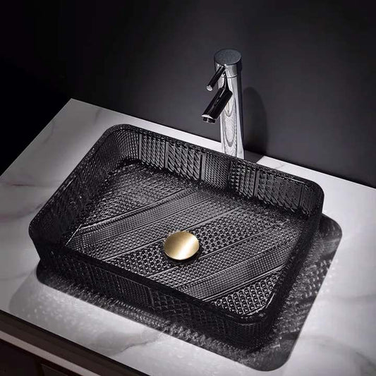 Tempered Glass Luxury Modern Black Wash Basin Tabletop Countertop