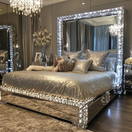 Customizable Modern Diamond Mirrored Bed for Bedroom or Hotel for Villa Luxury Bedroom Furniture