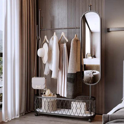 Integrated coat rack dressing mirror Nordic Style Home Hotel Living Room Bedroom Metal Movable Coat Rack with Universal Pulleys