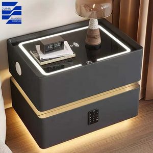 Luxury Advanced Bedroom Furniture Leather Smart Bedside Table With Light Bluetooth Speaker Password Lock USB Port