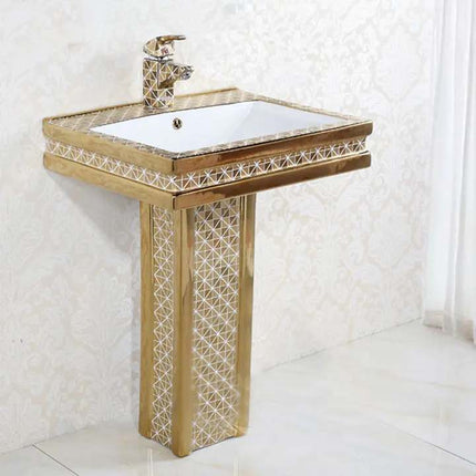 Luxury Ceramic Sink Gold Plated Square Shape