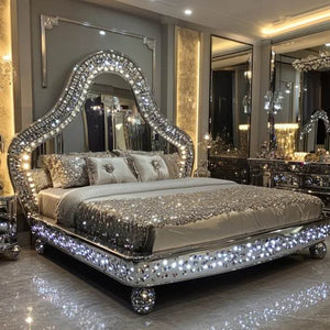 Customizable Modern Diamond Mirrored Bed for Bedroom or Hotel for Villa Luxury Bedroom Furniture