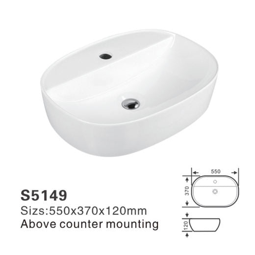 Modern White Ceramic Oval Washbasin Small Size Counter Top Sanitary Wares for Villa Apartment Single Hole Faucet