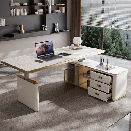 Modern Small Luxury Marble Boss Office Desk With Chairs Accessories Furniture Set L Shape Office Desks