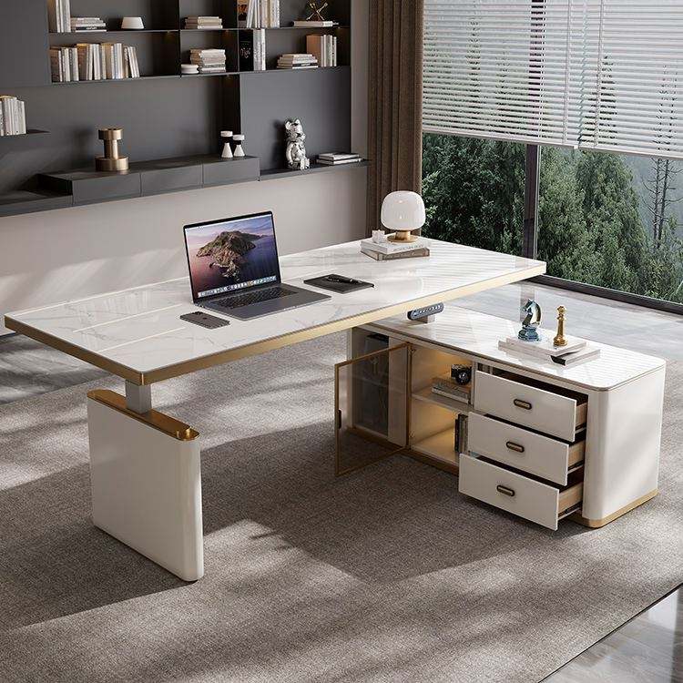 Modern Small Luxury Marble Boss Office Desk With Chairs Accessories Furniture Set L Shape Office Desks