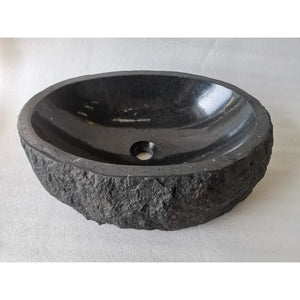 Black Natural River Stone Bathroom Sink – Handcrafted Stone Wash Basin for Rustic & Modern Interiors