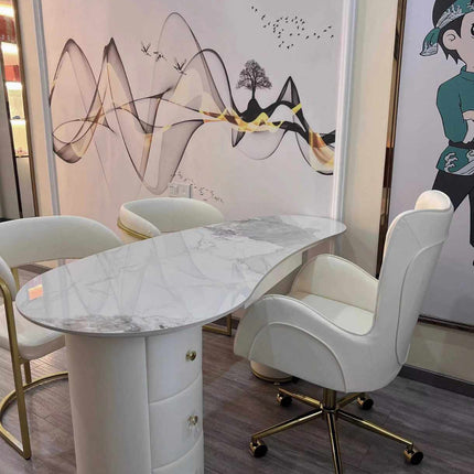 Luxury Irregular-Shaped Rock Slab Office Computer Desk Adjustable Study Reception Desk Chairs