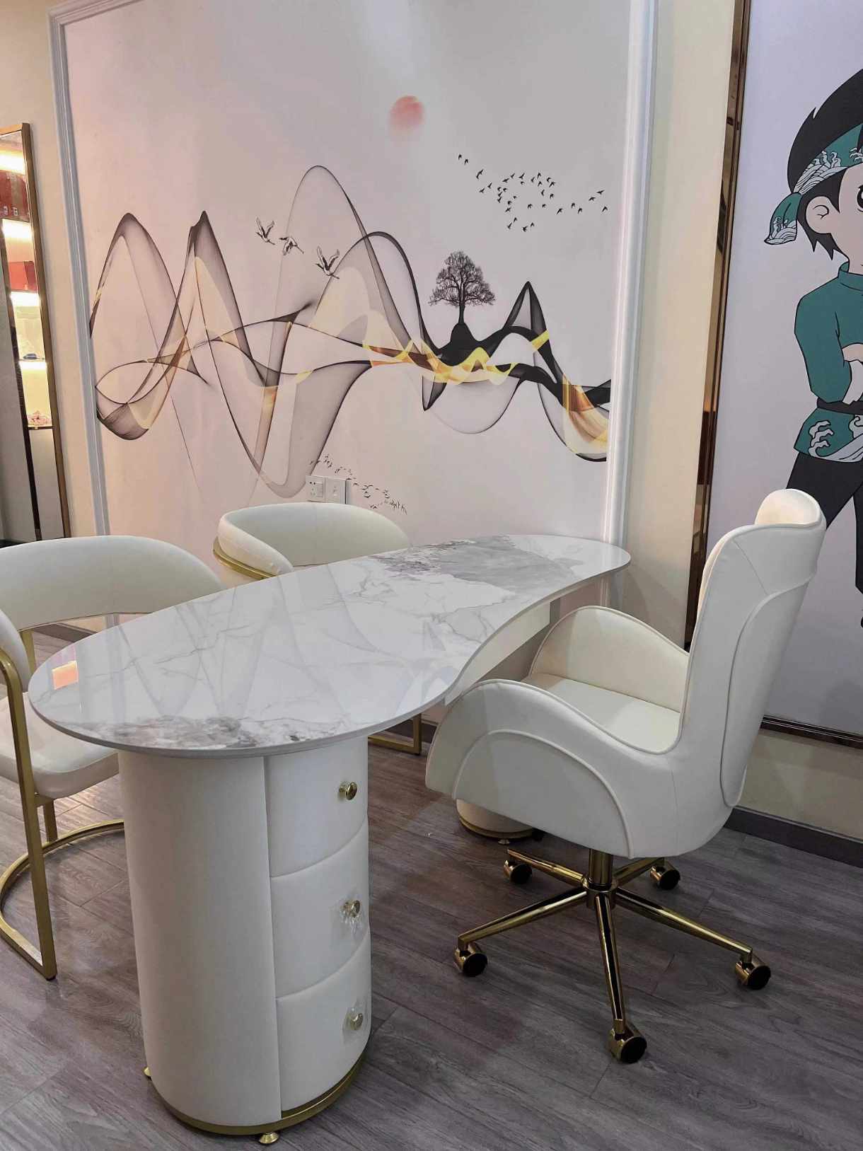 Luxury Irregular-Shaped Rock Slab Office Computer Desk Adjustable Study Reception Desk Chairs