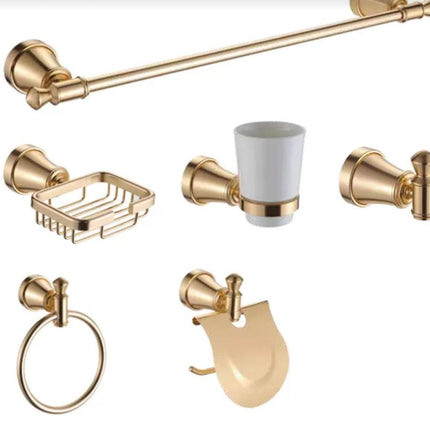 6-teiliges luxuriöses Badezimmer-Wandaccessoires-Set aus Aluminium im Gold-Design 