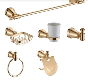 6 Pieces Luxury Gold Design Aluminum Wall Mounted Bathroom Accessories Set