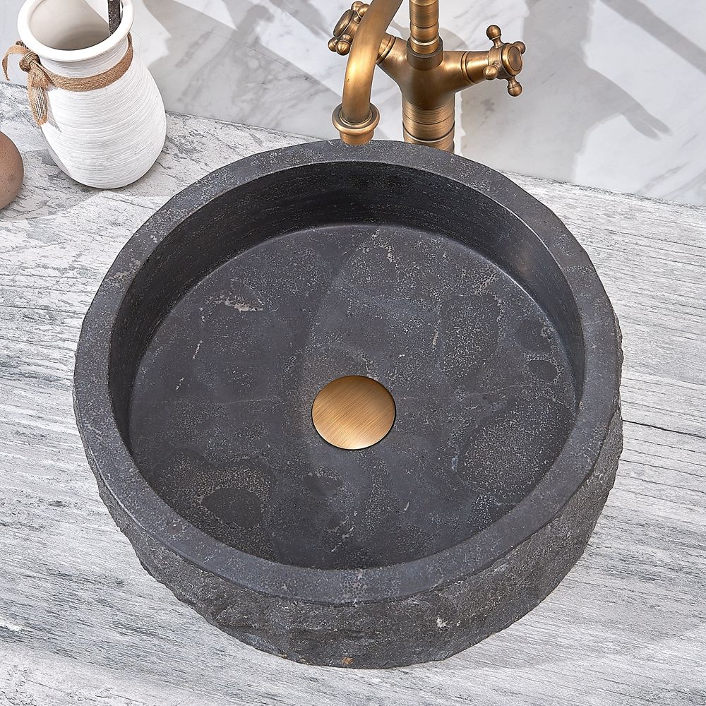 Modern Italian Grey Marble Kitchen Sink – Cylindrical Single Bowl Apron Front Natural Stone Wash Basin
