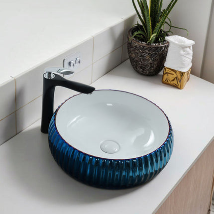 High-Quality Luxury Round Blue Electroplated Porcelain Countertop Sink – Artistic Bathroom Basin for Home and Hotel