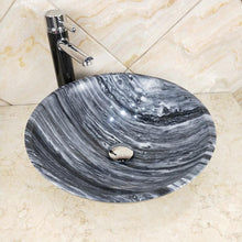 Load image into Gallery viewer, Polished Black Marble Bathroom Sink – Round Natural Stone Vanity Hand Basin
